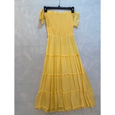 Hot Kiss Yellow Tiered Ruffle Off Shoulder Smocked Maxi Dress Sun Dress