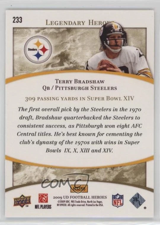 2009 Upper Deck Football Heroes Legend Terry Bradshaw #233 HOF - Image 2 of 2