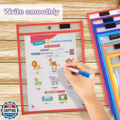 Ufmarine Job Ticket Holders, 6 Pcs Dry Erase Pockets Colorful (10" * 13"), Re - Picture 3 of 5