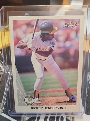 1990 LEAF #160 RICKEY HENDERSON OAKLAND ATHLETICS HOF #1 LEAD OFF HITTER ALLTIME