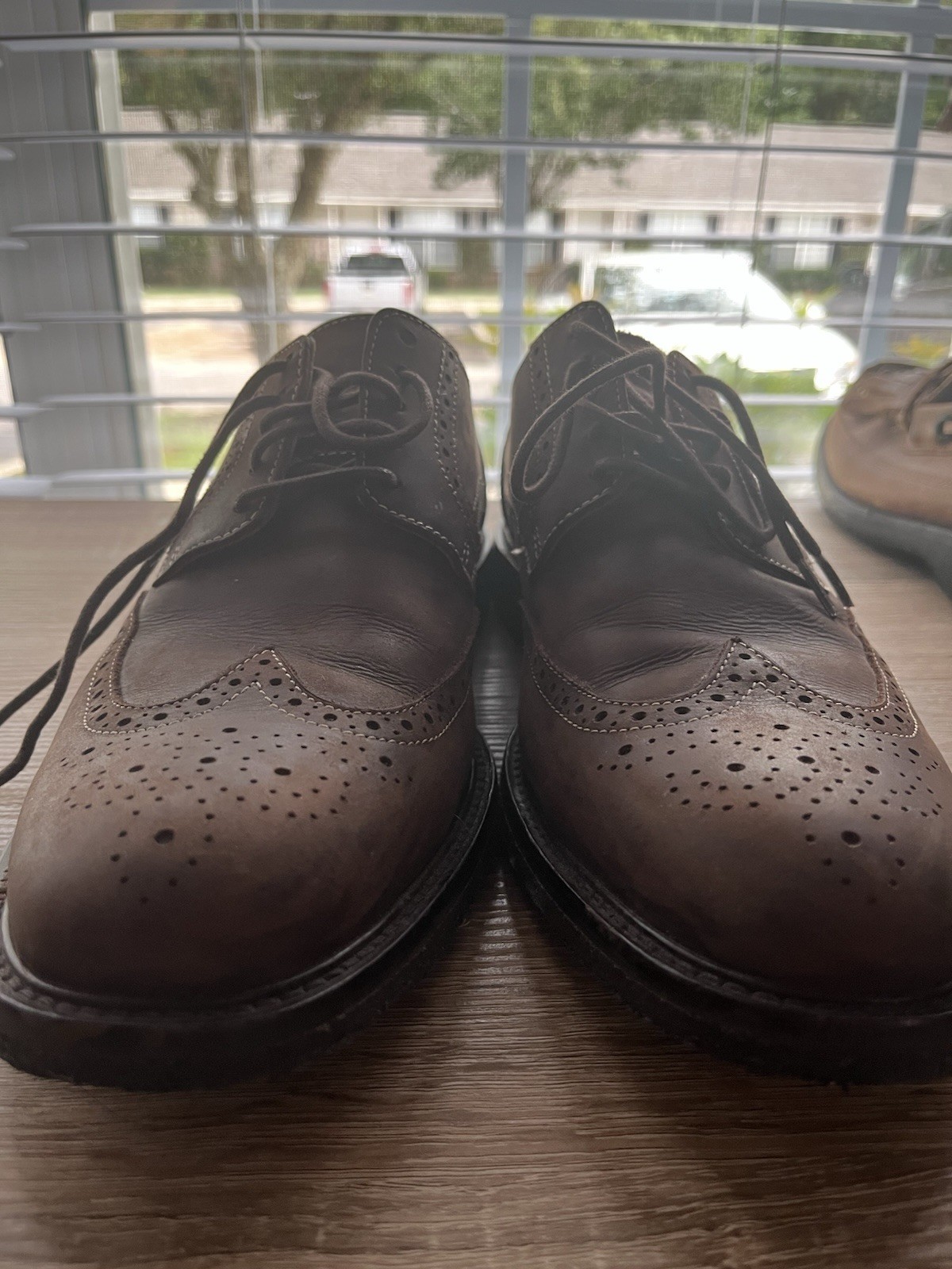 SAOLA Scarpe eleganti derby uomo 9 M Johnson & Murphy punta alare pelle marrone 59 11822