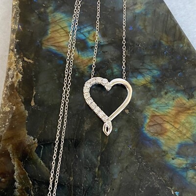 Sterling Silver 925 DJC Diamond Twisted Open Heart Pendant Necklace 18'' Chain