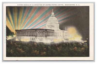Washington D. C.  Aurora Borealis Illumination United States Capitol Postcard
