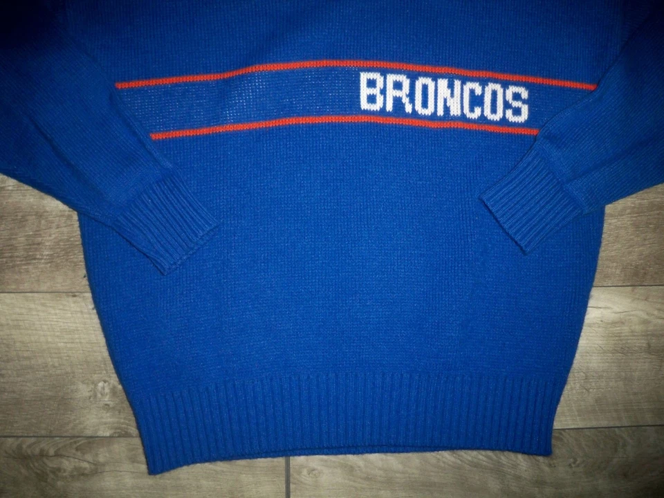 Suéter Pullover Azul Fútbol Americano NFL Cliff Engle Denver Broncos LG 80s De Colección Foto 3 de 4