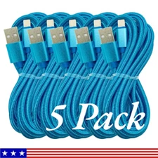 5 Pack Heavy Duty Fast Charger Cable 10ft Charging Cord For iPhone 14 13 12 11 X