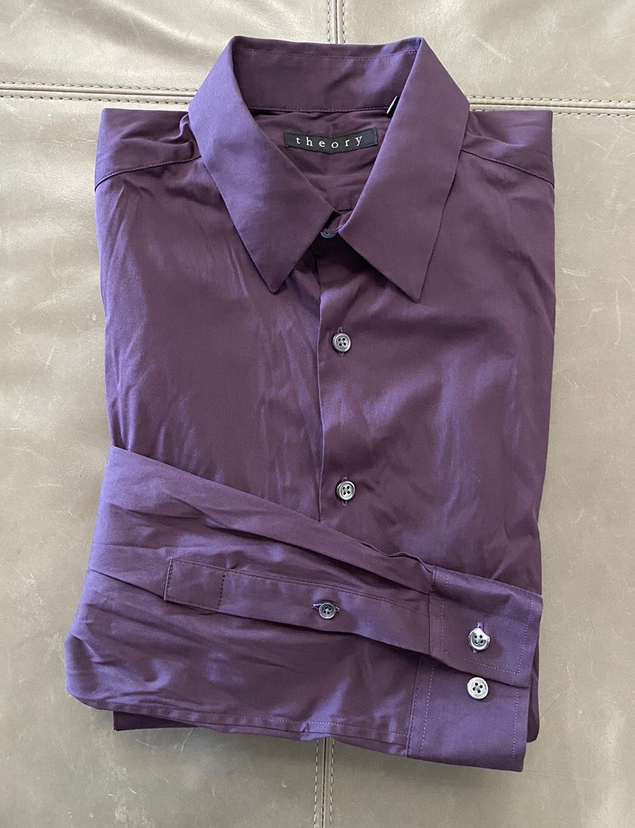 Theory Sylvain Wealth Mens Stretch Button Down Shirt Maroon Small 