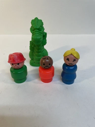 Vintage Fisher-Price Little People Lot of 3 Wood/Plastic Figures & Dragon B-