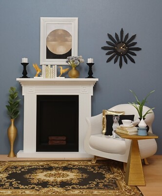  Black & White WORKING FIREPLACE traditional HEARTH mantel 1/6 scale for BARBIE