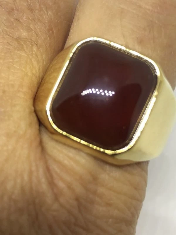 Anillo de cornalina genuino vintage de acero inoxidable dorado talla 8,75 de los años 80 para hombre Foto 3 de 4