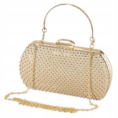 Women's Gold Soft Elegant Handbag For Ladies Clutch Purse Evening Luxury  Bag | eBay
