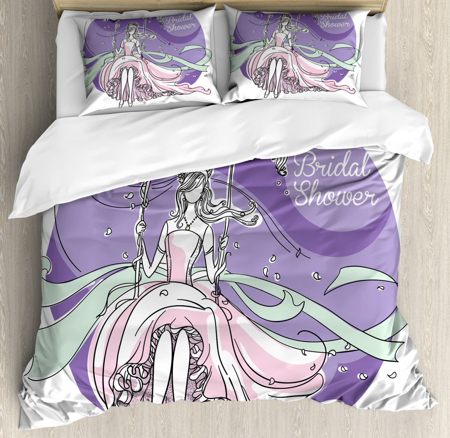Purple Duvet Cover Set with Pillow Shams Party Dress Bride Print