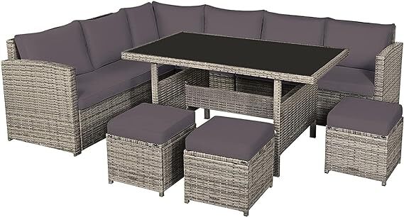 Rattan Corner Dining Set Outdoor Garden Furniture Brown 9-Seater