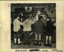 1992 Press Photo Jimmy Collongs Has Unique Bar Stools at Rivershack Tavern
