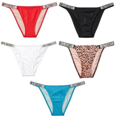 FONDO BAGNO BIKINI VICTORIAS SECRET SHINE STRAP BARBADOS NERO ROSSO NUOVO CON ETICHETTE Spedizione gratuita - Foto 1 di 16