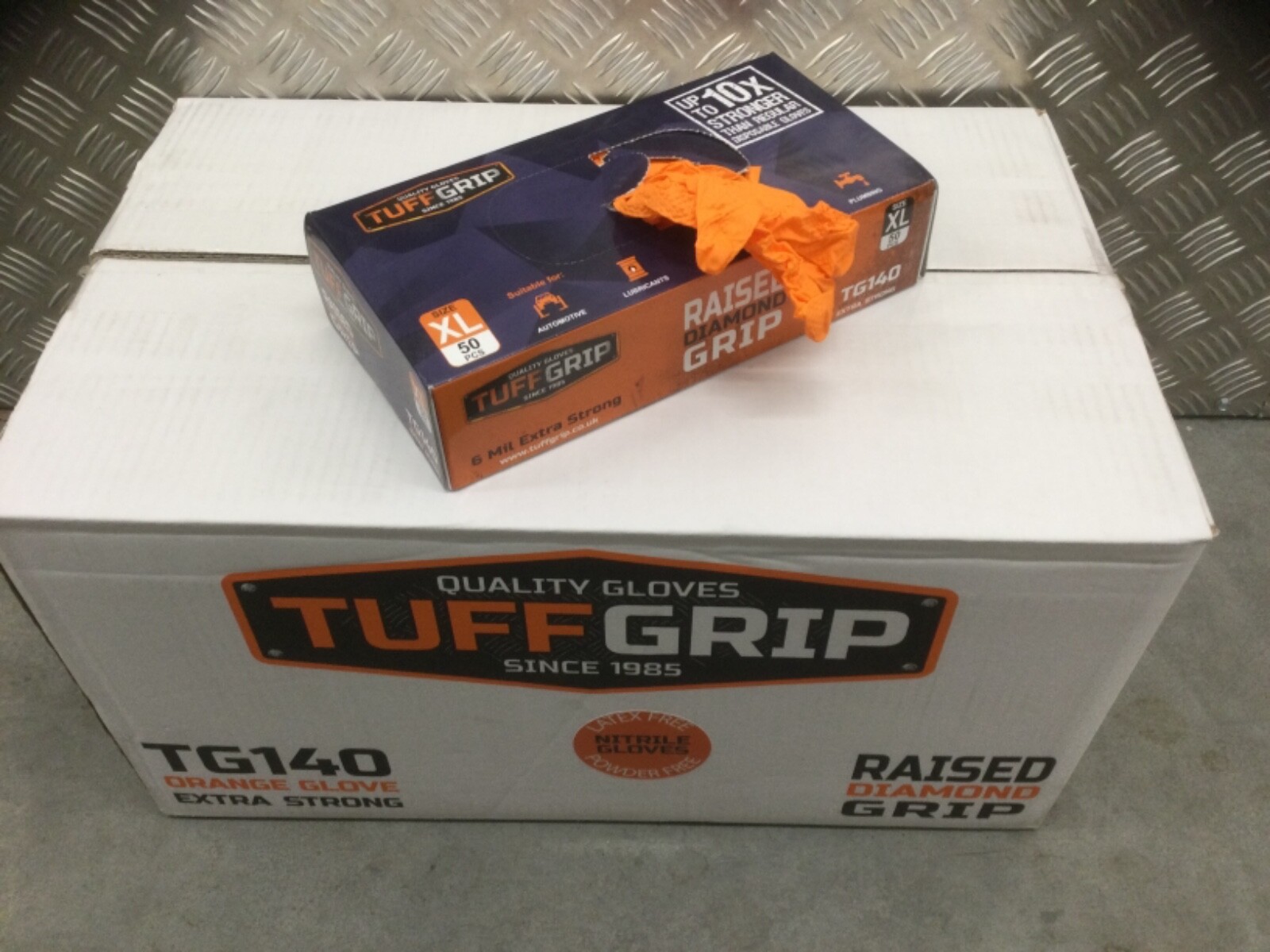 20 BOXES XLARGE ORANGE NITRILE DISPOSABLE GLOVES TUFF GRIP RAISED DIAMOND GRIP