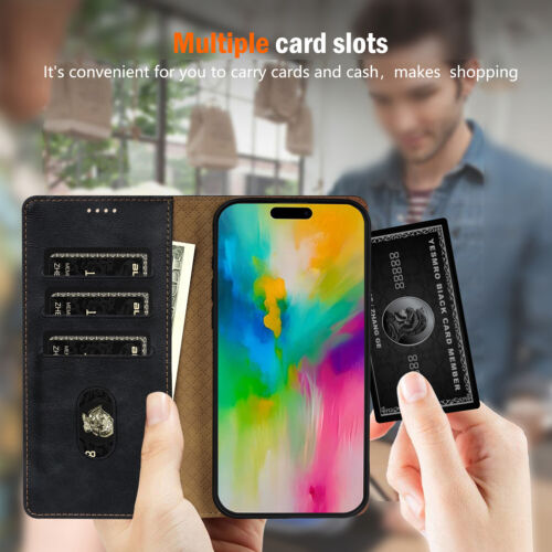 For iPhone 16 15 14 13 12 Pro Max Magnetic Leather Wallet Card Flip Case Cover - Picture 21 of 64