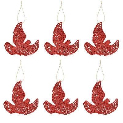 Glitzer Christbaumschmuck 6er Set Tauben - rot