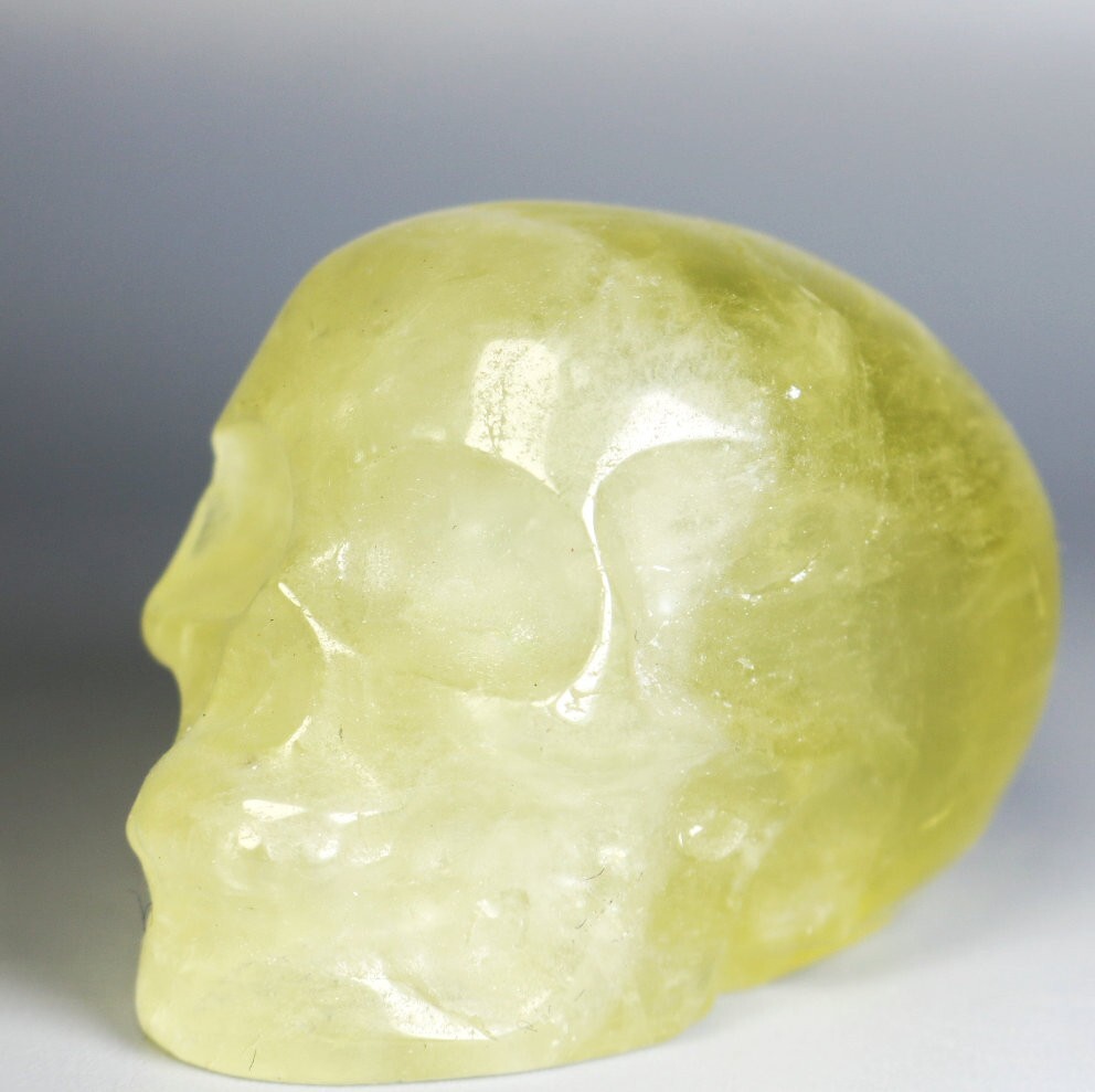 Natural Yellow Citrine Quartz Crystal Carved Skull Mineral Specimen