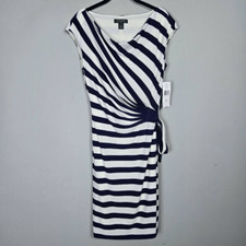 Lauren Ralph Lauren Womens Striped Knee Length Dress Size 10 Navy Nautical NWT