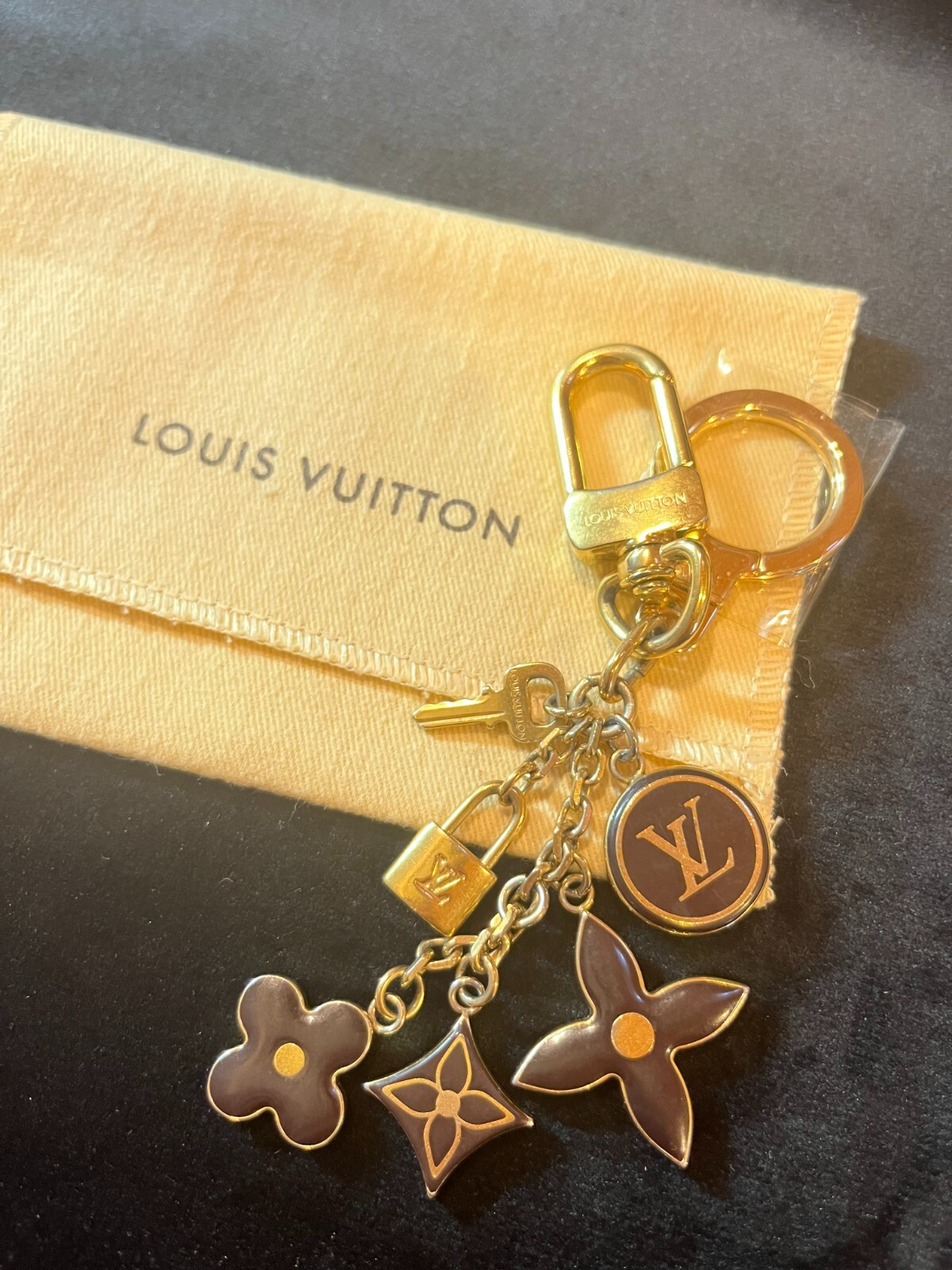 LOUIS VUITTON Key ring holder chain Bag charm AUTH Porto Cle Bambiille
