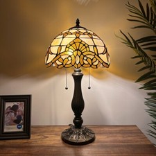 Tiffany Style Table Lamp Baroque Style Lavender Gold Stained Glass LED Bulb 22  H