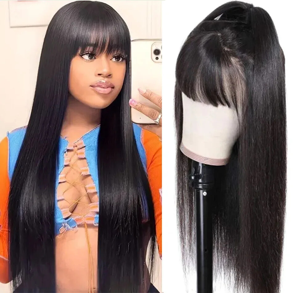 Straight Human Hair Wigs With Bangs Full Machine Made