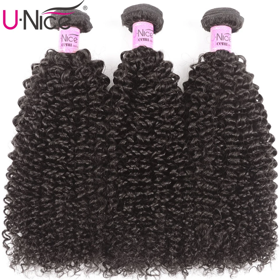 UNice Kinky Curly 1/3 Bundles Human Hair Weaves Peruvian Virgin Hair Extensions - Image 2 of 4