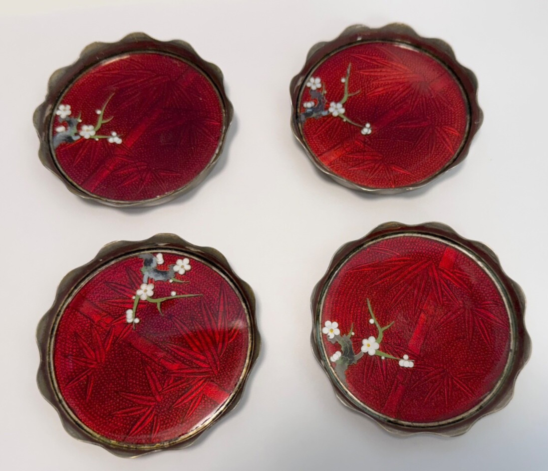 Set of  4  S Inaba Kyoto  Coasters Ox Blood  Cloisonne -Japan