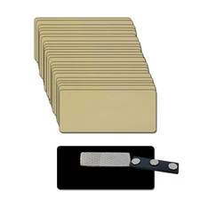 25 BLANK 2 X 3 GOLD NAME BADGE KIT (U) TAGS 1/8" CORNERS MAGNETS CLEAR LABELS