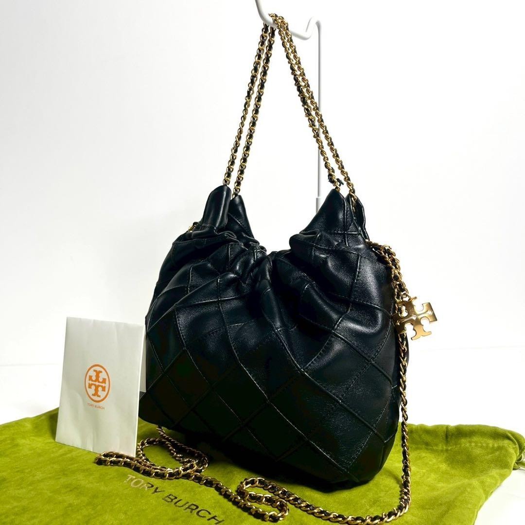 Tory Burch Fleming Mini Drawstring Bag Leather Bl… - image 1
