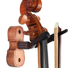 Violin Wall Mount Violin Hanger Mahogany Violin Viola Stand with Bow Hook 2 pac