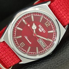 JAPAN VINTAGE REFURBISHED SEIKO 5 AUTOMATIC 6309A MENS RED DIAL WATCH a444396-1