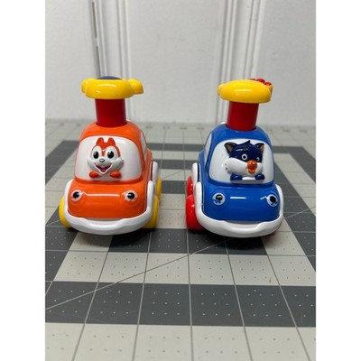 Press and Go Toy Cars Kids Orange Blue Squirrel Cat Set of 2 Plastic