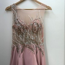 Terani Couture Pink Gown Sz 4 Hand Beaded High Low Formal Dress Prom Statement