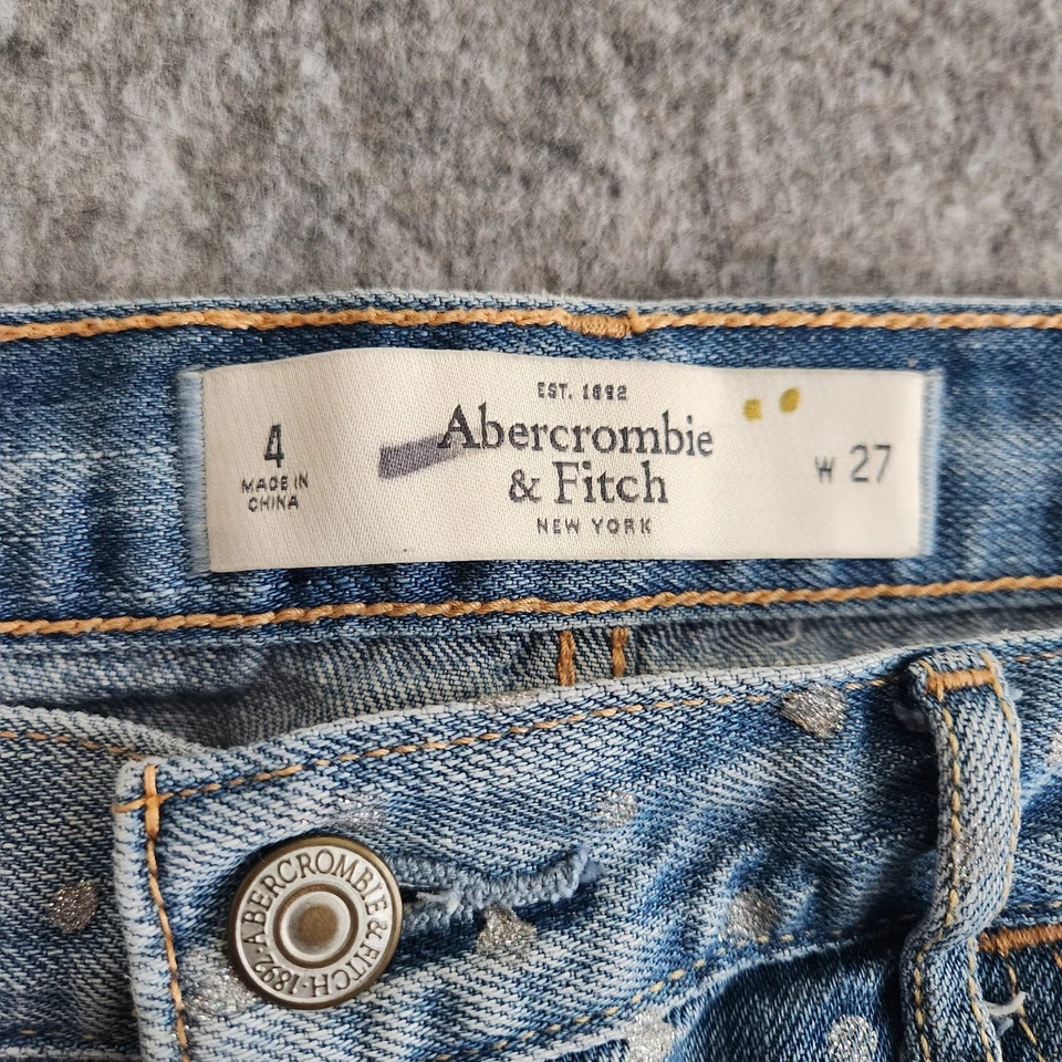 Micro Shorts Abercrombie Fitch Vintage tiro bajo Y2K para mujer 4 puntos azules brillantes Foto 3 de 4