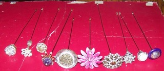 Lot of 10 Large Woman's Hat Pins 8 1/2" 11"