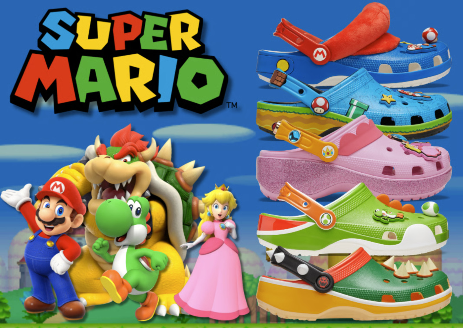 Crocs Mario Bowser Yoshi Princess Peach Clogs Nintendo Switch PRESALE