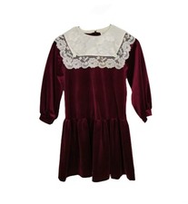 Vintage RARE EDITIONS Girls Red Maroon Velvet White Lace Long Dress 7 Christmas