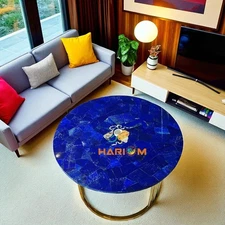 24" Lapis Lazuli Round Coffee Table Handmade Gemstone Inlay Art Furniture Decors