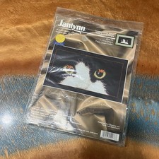 New Vtg JANLYNN " A Little Snack" Counted Cross Stitch Black Cat 54-76 USA 90s