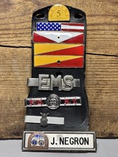 Obsolete NYC EMS Uniform Insignia Pin Badge Display Leather Carrier FDNY Vintage