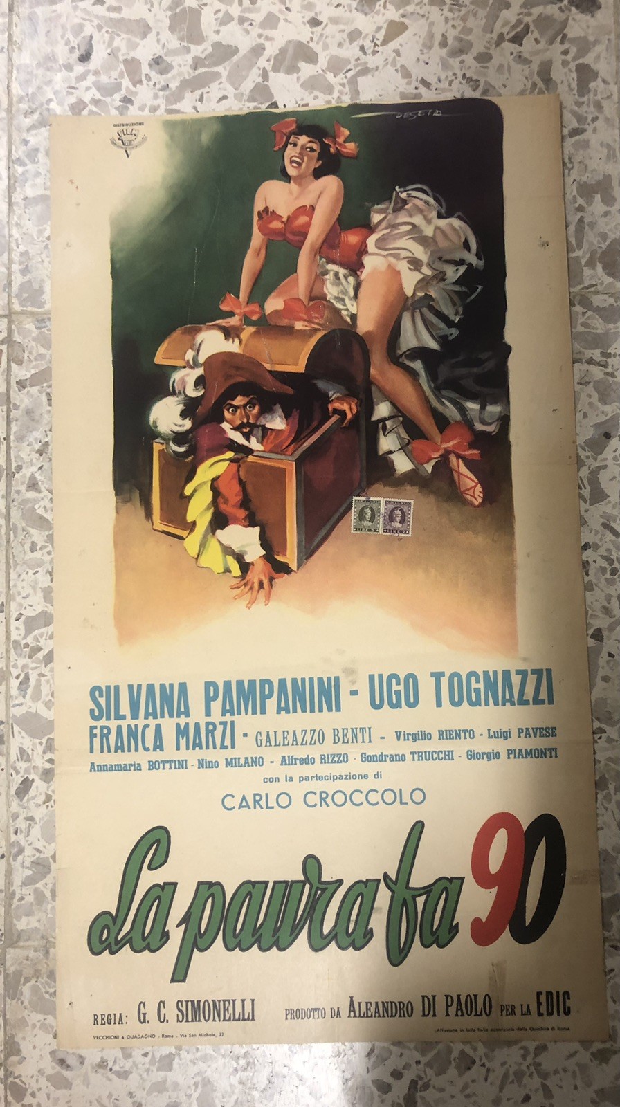 Locandina originale film La paura fa 90 (1951) - Regia di Giorgio Simonelli, Vittorio Metz