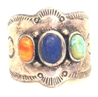 Vtg NAVAJO STERLING SILVER TURQUOISE LAPIS SPINY OYSTER RING SZ 6