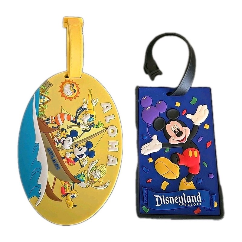 (2) Disney Plastic Luggage Tags Aloha Aulani, Mickey Mouse Disneyland Resort NEW