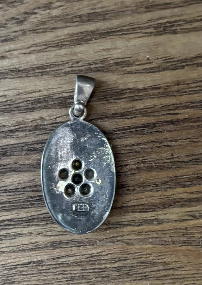 Colgante Vintage 925 Doble Marcasita Luna Esmalte Flor Plata de Ley Foto 2 de 4