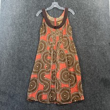 Tory Burch Dress Women's 4 Brown Orange Geometric Silk A-Line Sundress Boho