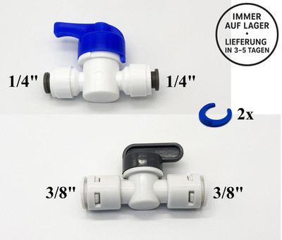 Absperrhahn Spülventil 1/4'', 3/8'' für Umkehrosmose Quick&Easy, Kleinmengen