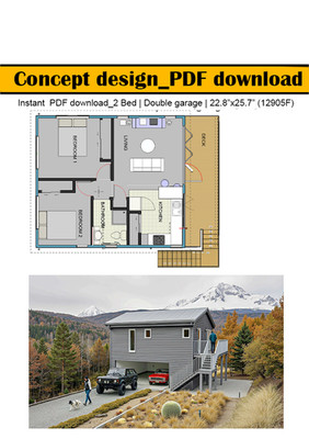 2 Bedroom, 1 Bathroom. 2 Car garage, (1290-SF) ADU-Detached Garage apartment flo