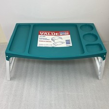 Vtg Lap Tray Serving Tray W Folding Legs Teal Blue Plastic by Transco USA Made