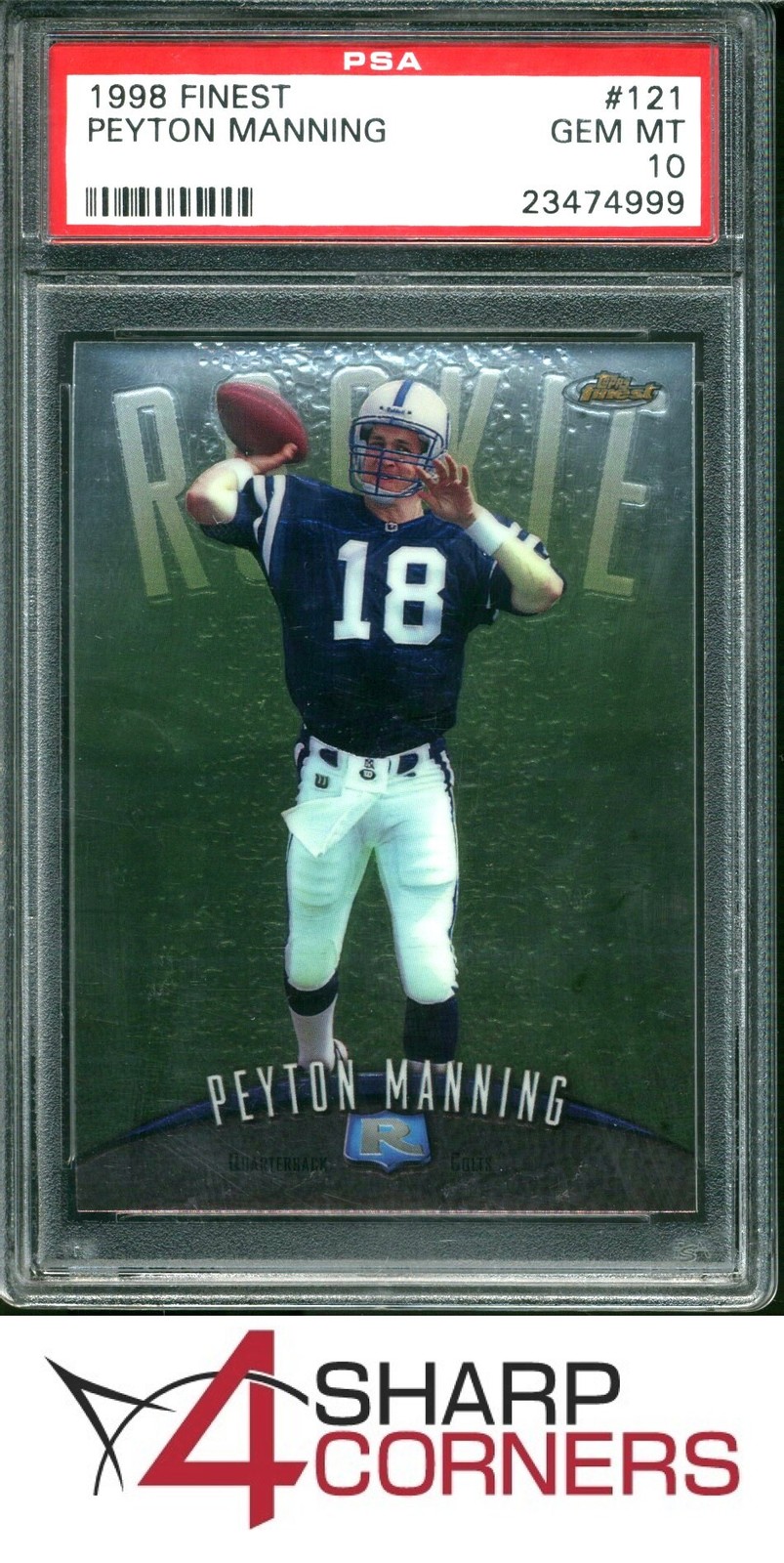 1998 FINEST #121 PEYTON MANNING RC COLTS HOF PSA 10 view 1